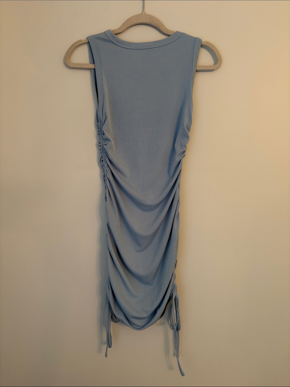 BTFBM Light Blue Ribbed Mini Dress with Side Ruching Size Small - Picture 4 of 4
